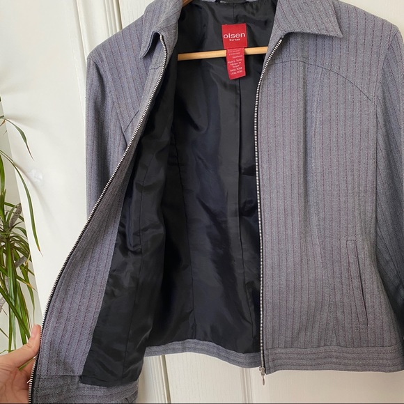 Olsen Europe gray zip up jacket blazer size 6 stripped career vest - Picture 9 of 12